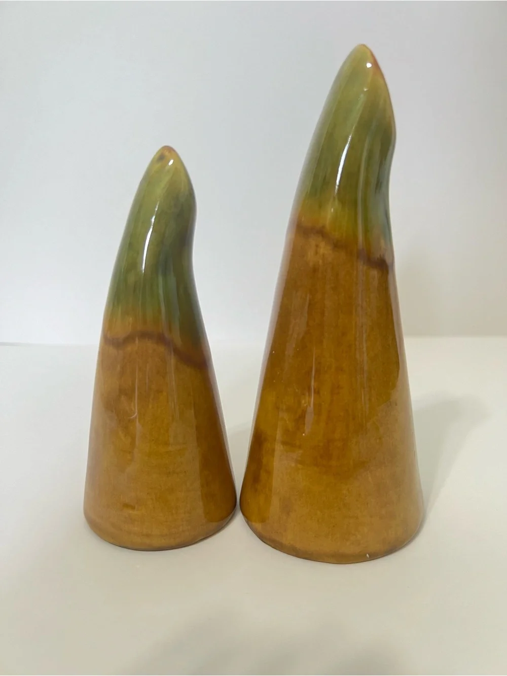Vintage Mid Century Drip Glaze Ceramic Salt & Pepper Shakers Olive Green Mustard